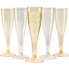 MATANA 240 Premium Plastic Flutes 133ml 120 Gold 120 Silver Glitter Champagne Glass
