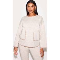 PrettyLittleThing Maternity Oatmeal Knitted Contrast Stitch Pocket Detail Sweater L