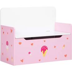 ZONEKIZ 2 in 1 Wooden Kids Storage Bench Toy Box with Safety Rod Pink