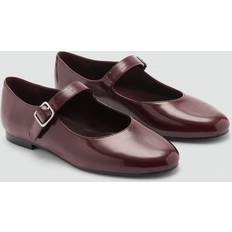 Mango Women's Patent Leather Effect Strap Ballerina Shoes - Burgundy