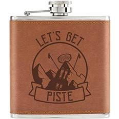 Leather Bar Equipment Gift Base Let's Get Piste Pissed Skiing 6oz PU Leather Tan Hip Flask