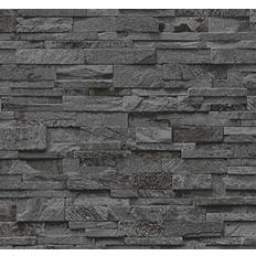 YöL 3D Effect Dark Grey Slate Stone Brick Wallpaper Vinyl Washable
