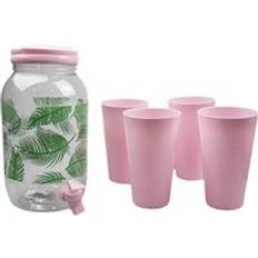 Pink Beverage Dispensers Summer Party Drink With Tumblers 3.6L Pink Beverage Dispenser