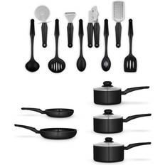 Swan Townhouse 14 Piece and Tool Black Cookware Set with lid