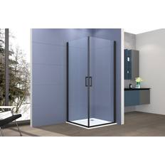 Angoli Doccia Box Doccia Angolare 90x90 cm Apertura Due Ante Battenti H200 cm Cristalli Trasparente 6mm Profilo Nero Opaco Ivo