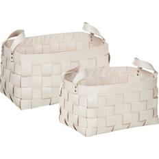 MDF Baskets Beliani Set of 2 Handmade Storage Baskets with Handles Faux Leather Beige Sippar Basket
