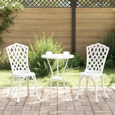 vidaXL 3-Delars Trädgårdsbistro Set Vit Gjuten Aluminium Caféset, 1 Bord inkl. 2 Stolar