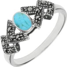 Turquoise Rings C W Sellors Sterling Silver Turquoise Marcasite Oval Triangle Ring - Silver