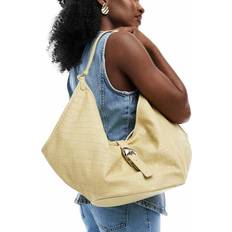 Stradivarius Shoulder Bag - Buttermilk Faux Croc - Yellow
