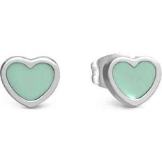 Nomination Stainless Steel Earrings Nomination Emosfere Silver Tone Mint Enamel Heart Stud Earrings - Silver