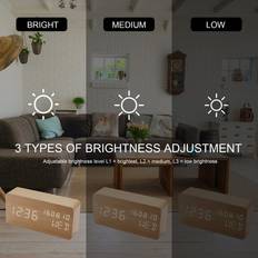 Alarm Clocks Tooarts Desk Wooden Alarm Clock with Voice Control Date