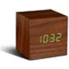 Gingko Design Wooden Cube Click Clock Walnut Green LED