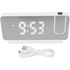 Tooarts Projection Alarm Clock Time Date Temperature Display 180 Degree Wide Angle HD LED Screen White
