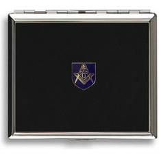 Black Cigarette Cases Knight Masonic G Metal Black Leather Covered Cigarette Case