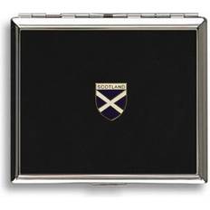 Black Cigarette Cases Knight Scotland St Andrew's Cross Metal Black Leather Covered Cigarette Case