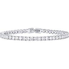 Rhodium Plated Cubic Zirconia Tennis Bracelet - White