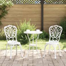vidaXL 3-Piece Garden White Cast Aluminum Bistro Set, 1 Table incl. 2 Chairs