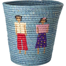 Rice Raffia Round Basket 30x20 cm Blue Kurv