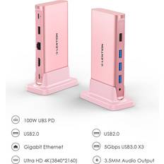 Aihontai D53 Pink Lention USB C Docking Station with 100W PD 4K HDMI Gigabit Ethernet USB 3.0 Aux Adapter