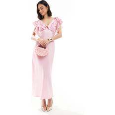 New Look Women's Satin Ruffled Midi Dress - Pink