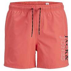 Pink Swim Shorts Children's Clothing Jack & Jones Junior Boys Maui Double Logo Swim Shorts Hot Coral