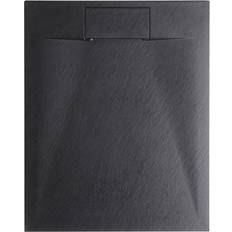 Showers Beliani Minimalist Shower Tray with Drain smc Natural Stone Effect Black 80 x 120 x 3 cm