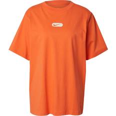 Orange - Women T-shirts Nike Club Swoosh Oversized Short-Sleeve T-Shirt - Orange