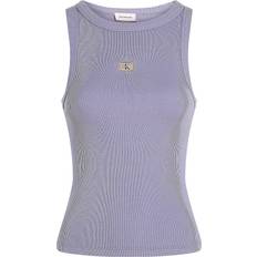 Cotton Tank Tops Calvin Klein Jeans Woven Label Rib Tank Top - Lilac/Purple