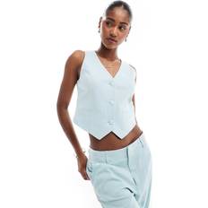 Dame - Turkis Veste Stradivarius Cropped Habitvest Med Åben Ryg - Lyseblå