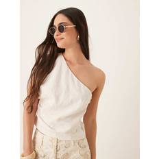Mango One Shoulder Cinched Waist Top - White