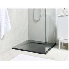 Showers Beliani Minimalist Shower Tray with Drain 80 x 80 x 3 cm Natural Stone Effect Black