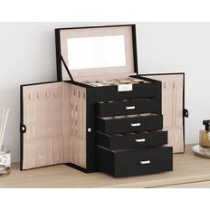 Black - Women Jewellery Storage vidaXL Jewellery Box 5-Layer with Mirror Lockable - Black