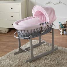 Bassinetts For Your Little One Pink Waffle Grey Wicker Moses Basket Rocking Stand