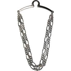 Tie Clips Competition Men's Double Figaro Style Link Tie Chain - Silver
