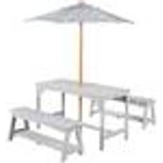 Holz Kindermöbel Roba Sitzgruppe Outdoor 1 Tisch 2 Bänke Sonnenschirm Auflagen Little Stars