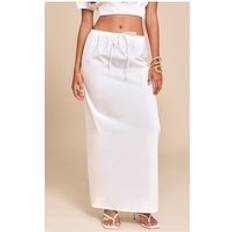 PrettyLittleThing Cotton Drawstring Tie Maxi Skirt - White