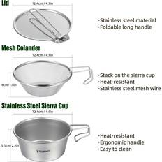 Tomshoo Stainless Steel Sierra Cup Bowl with Mesh Strainer Colander and Lid