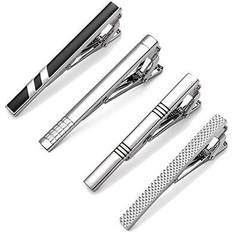 Tie Clips Mozeto Tie Clips For Men Classic Style Silver Tie Bar Set - Silver