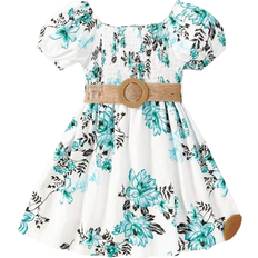 Shein Young Girl Vacation Style Bubble Sleeve Printed Dress