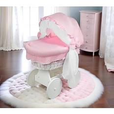 Hooded Wicker Wheel Basket Bassinet Crib