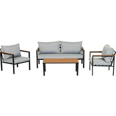 SunLife Havemøbler SunLife Tokyo Svart Grå Teak 4 Delar Loungeset, 1 Bord inkl. 2 Stolar & 1 Soffor