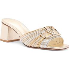 Gråa Sandaletter Valentino Garavani Metalliska Läder Tofflor Eleganta Klackar - Gray