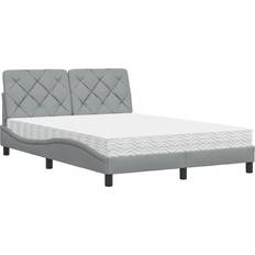140cm - 200cm Ramsängar vidaXL Säng Med Madrass Ljusgrå 140x200 cm Tyg Ramsäng 145x218cm