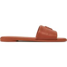 Dam - Orange Slides Tommy Hilfiger Th Logo Hardware Leather Mule - Brun