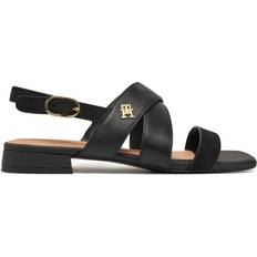 Tommy Hilfiger Sandalen Tommy Hilfiger Ledersandale Mit TH-Monogramm - Schwarz