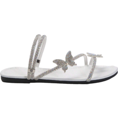Shein Multicolor Rhinestone Bow Decorated Slip-On Sandals With Multiple Straps And Two-Way Wear Option For Women, Summer/Autumn, French Style, Silver