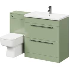 Napoli Olive Green 1300mm Vanity Unit Toilet Suite with 1 Tap Hole Basin and 2 D