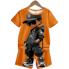 Shein Little Boys Digital Printed Cool Round Neck TwoPiece Set SpringSummer
