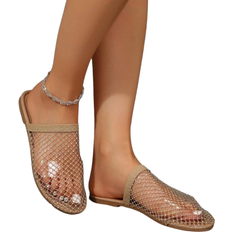 Shein Womens Hollowed Rhinestones Flat Sandals New Summer Style Beach Holiday SlipResistant Shoes BlackBeige Plus SlipOn Slippers Fashionable Elegant