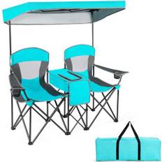Cwy 2-Sits Campingstol Med Solskydd Minibord Hopfällbar Fiskestol Med Väska 166 x 71 x 151 cm Marinblå